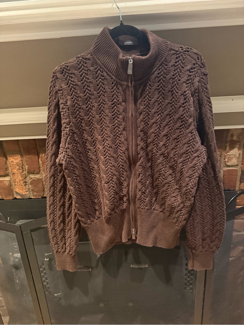 Liz Claiborne Brown Full Zip Cable Knit Cardigan Sweater XL Chunky Coquette